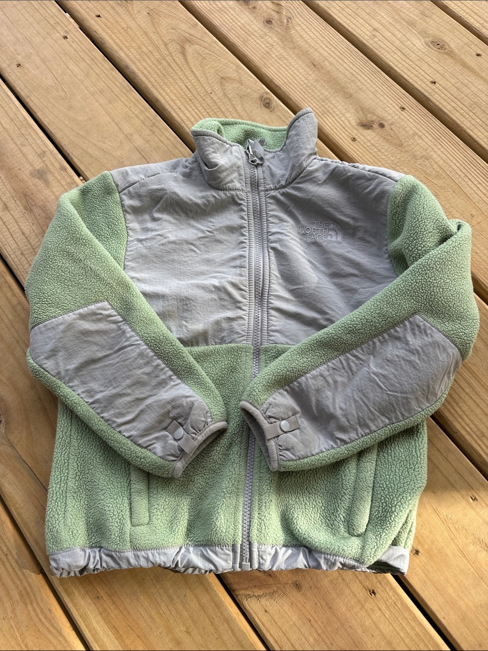 Girls The North Face Sage Green and Light Gray Sherpa Fleece Jacket Size Small